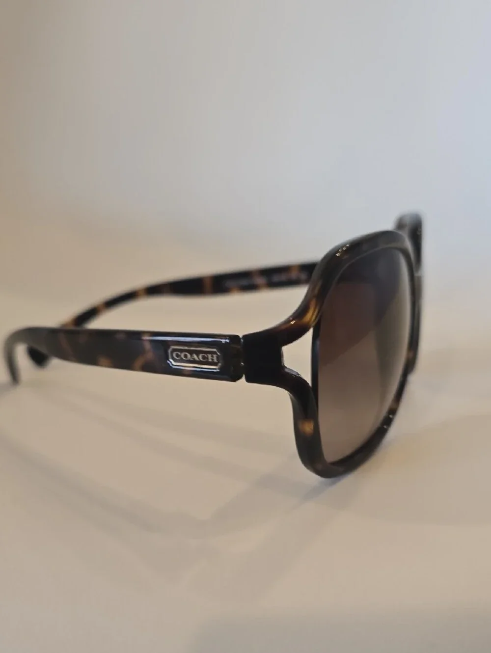 Coach Oversized Women's Dark Tortoiseshell Sunglasses with Brown Gradient Lenses